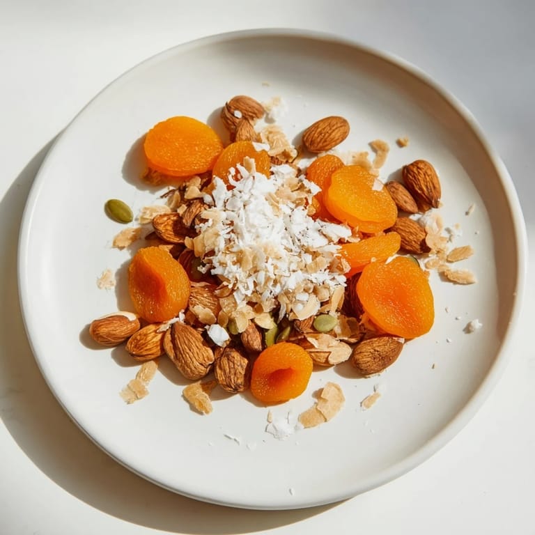 A close-up of a bowl of Almonds and Dried Apricots, perfect for a healthy, gluten-free treat.