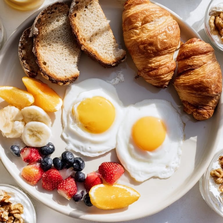 The vibrant Soleil Matinal breakfast platter, a delightful arrangement of eggs, fruit, and yogurt for a perfect start.