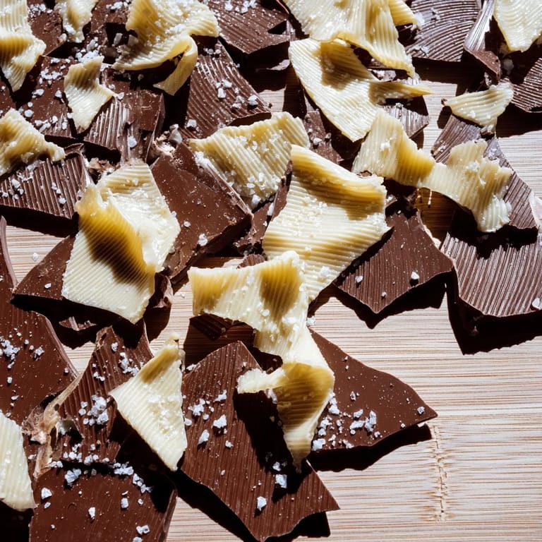 A frosty wooden board showcasing The Arctic Tundra: crisp white chocolate ice and savory parmesan.