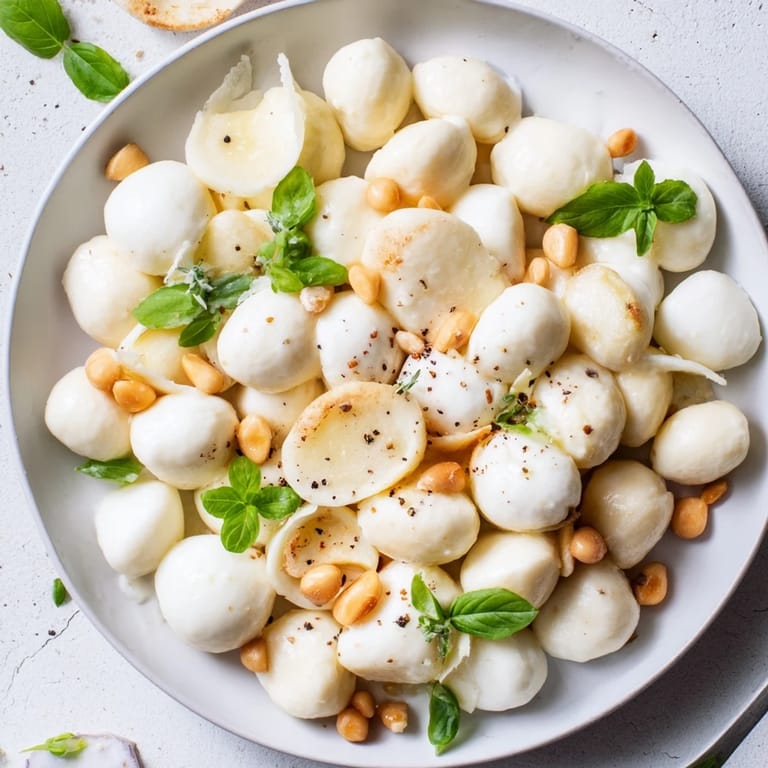 This The Polished Pebble appetizer features soft and hard cheeses, resembling miniature river stones with almonds.