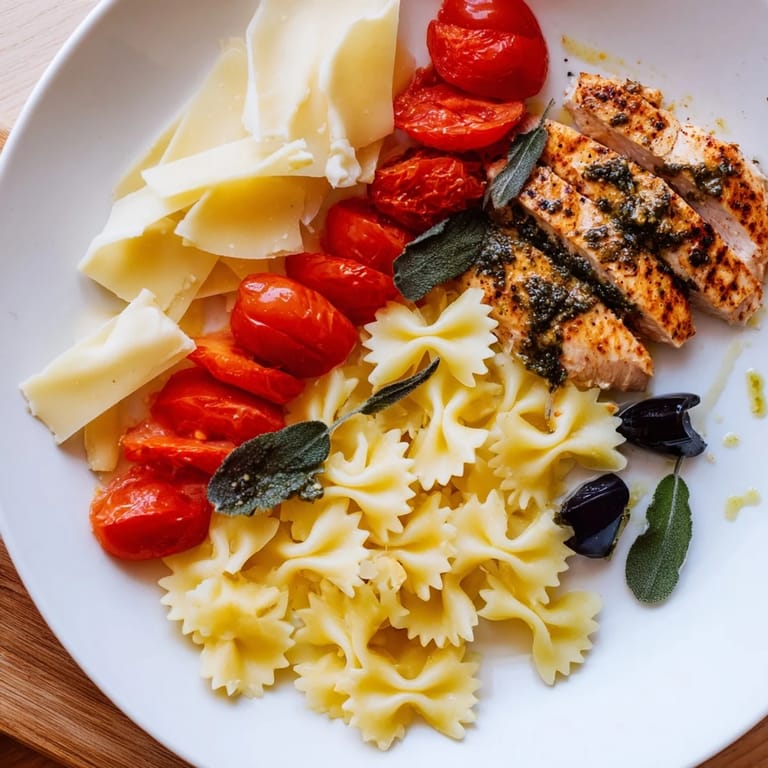 Hearty Girl Dinner Pasta Board, showcasing tri-color pasta, fresh basil, and creamy Alfredo sauce.