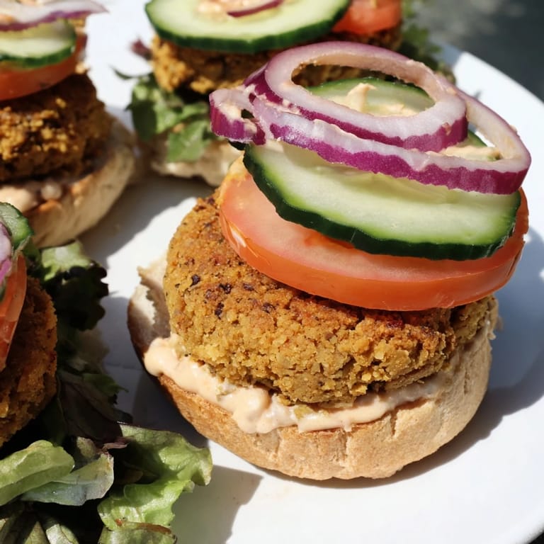 Close-up of fluffy baked falafel patties inside mini slider buns, perfect recipe for a quick lunch.