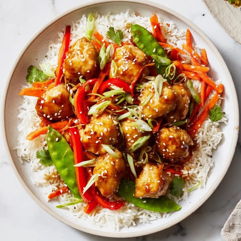 Steaming Sesame Ginger Rice Bowl, showcasing fluffy rice, chicken, and fresh garnishes for a delicious plate.
