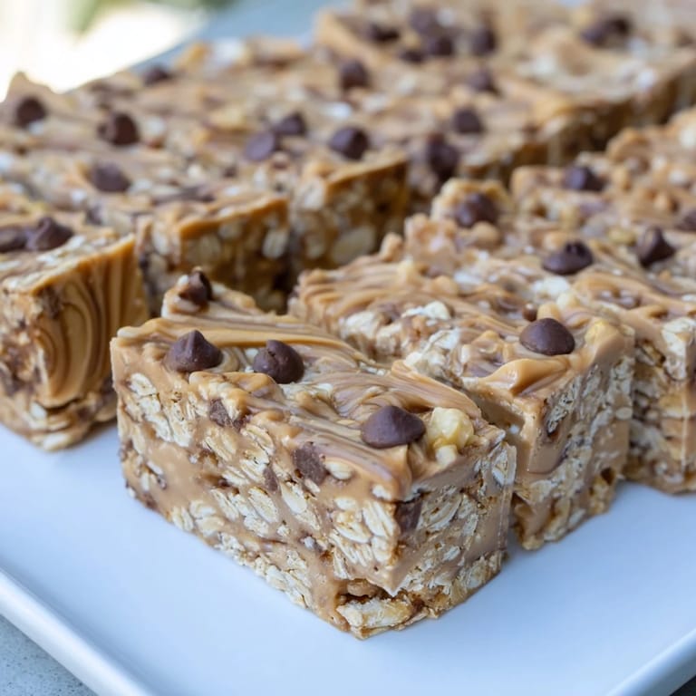 Freshly made Peanut Butter Banana Oat Bars, showing a mix of oats and creamy peanut butter within.