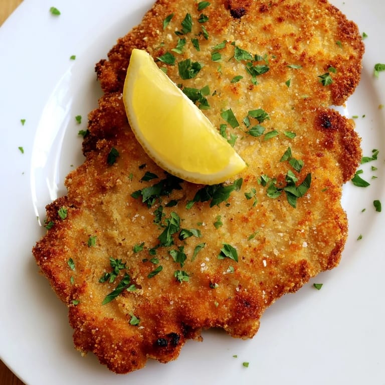 A plate of fresh-fried Austrian Wiener Schnitzel, a delicious and easy meal for any special occasion.