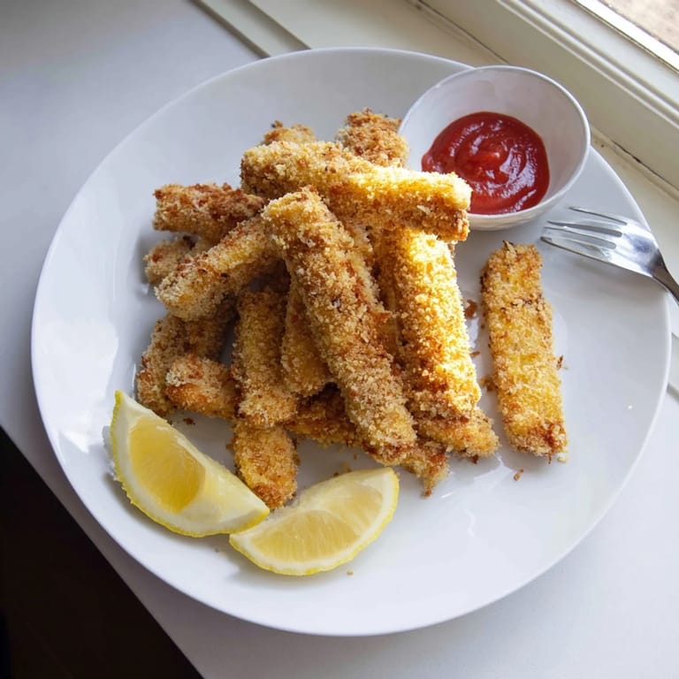 Pan-fried halloumi coated in crunchy panko breadcrumbs, garnished with lemon wedges for a bright, zesty contrast.