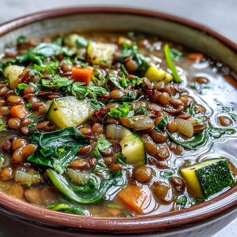 Healthy vegan Lentil Soup served with crusty bread for dipping on a wooden table.