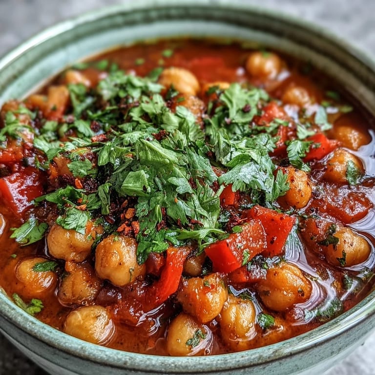 Spicy Chickpea Stew served hot over fluffy rice with crusty bread on the side.