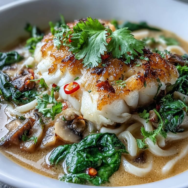 Poached cod fillets and vibrant veggies in a warm, aromatic coconut curry broth.