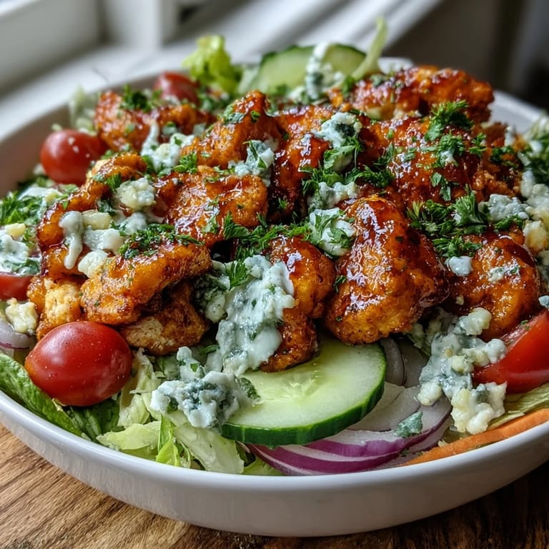 A Buffalo Chicken Bowl with warm rice, chopped vegetables, and parsley, drizzled with ranch and ready to enjoy for dinner.
