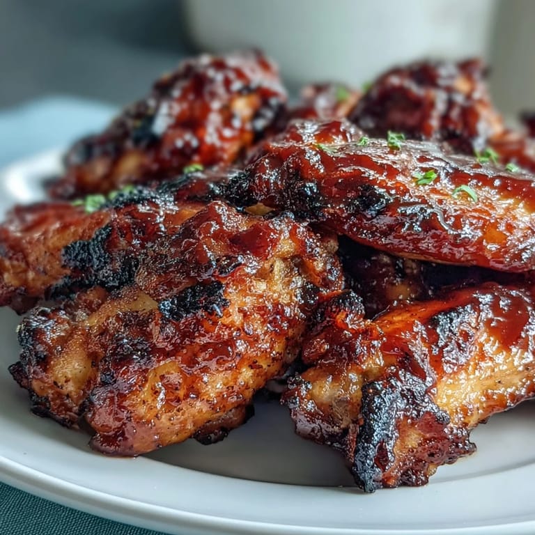 A platter of sticky Guava BBQ Glazed Chicken Wings served hot with fresh cilantro and lime wedges.