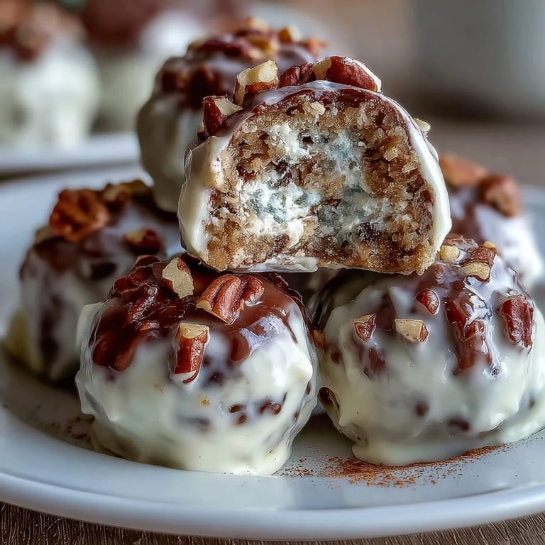 Creamy Carrot Cake Truffles with Cream Cheese Coating: soft carrot cake truffles dipped in rich, smooth cream cheese coating and topped with chopped nuts.
