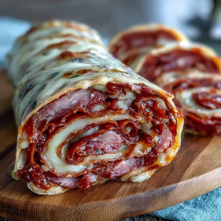 Italian Sub Pinwheel Wraps: savory deli meats and provolone wrapped in flour tortillas, sliced into bite-sized appetizers.  