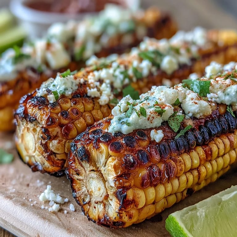 Creamy, tangy Grilled Corn Elote Style with Cotija cheese, fresh cilantro, and a hint of lime—perfect summer BBQ side.