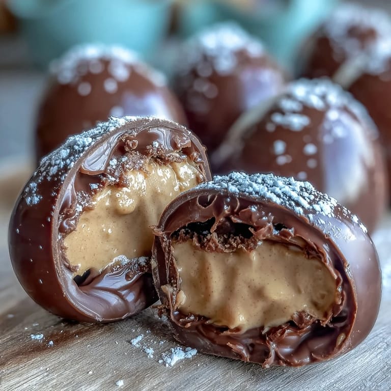 Rich, chocolate-dipped peanut butter Easter eggs with a melt-in-your-mouth center, ideal for homemade holiday treats.