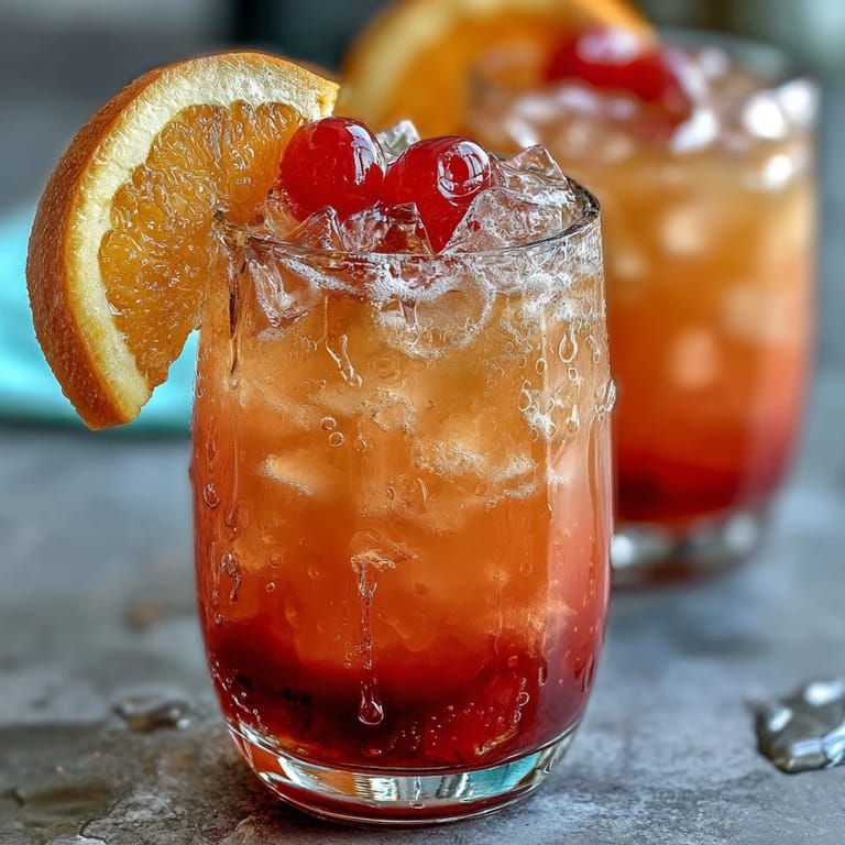 Vibrant Ombre Sunrise Mocktail with Grenadine: Refreshing blend of orange and pineapple juices, topped with fizzy soda and a sunrise gradient.