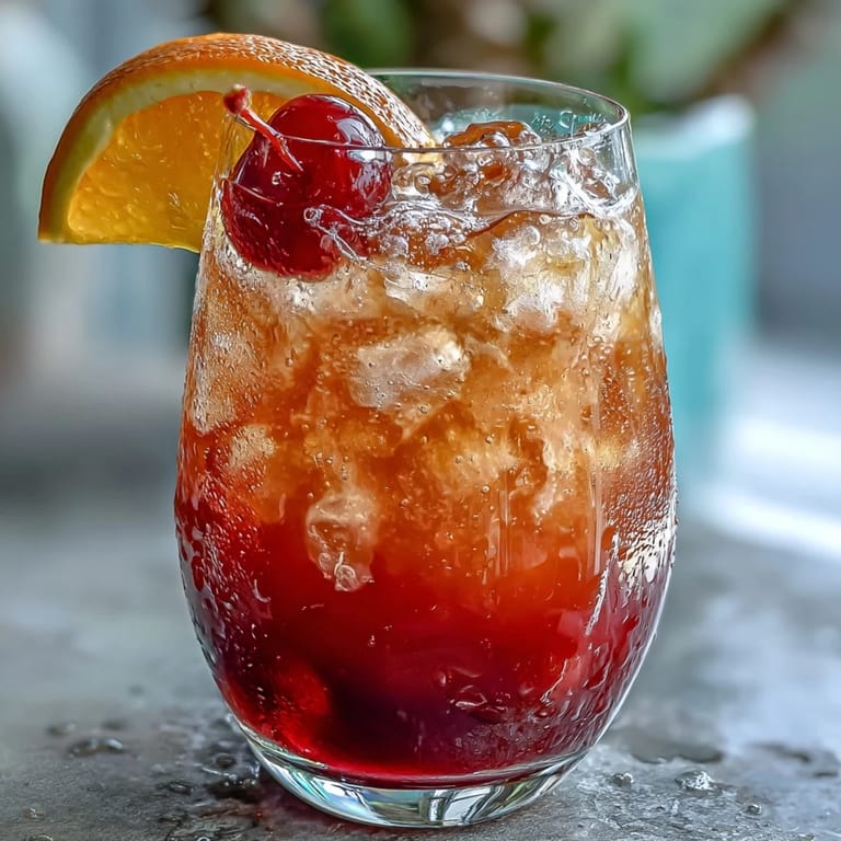 Layered Ombre Sunrise Mocktail with Grenadine: Non-alcoholic drink with citrus juices, grenadine syrup, and sparkling finish, served with fresh fruit garnish.