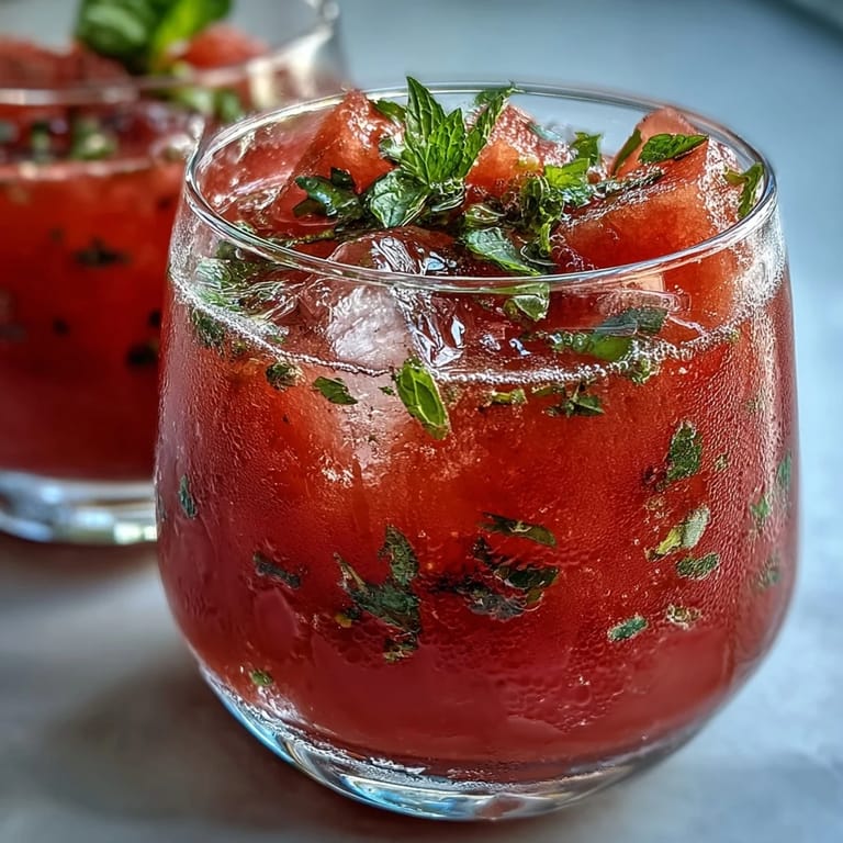 Chilled glass of homemade watermelon mint lemonade garnished with a watermelon wedge and mint leaves, perfect for summer sipping.