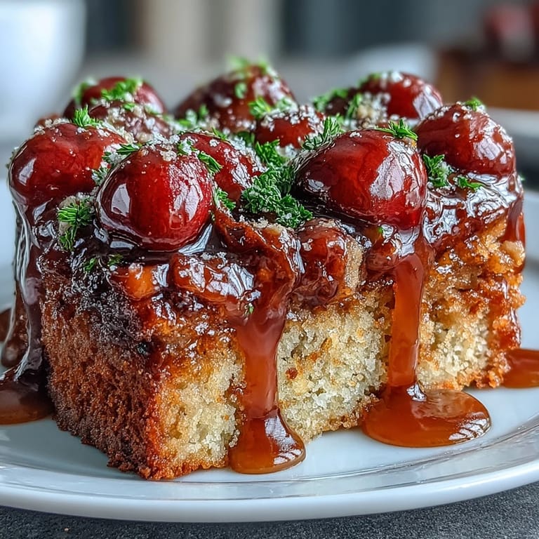 Moist and flavorful Cherry Almond Upside-Down Cake with sweet cherries, almond hints, and a glossy caramelized finish.  