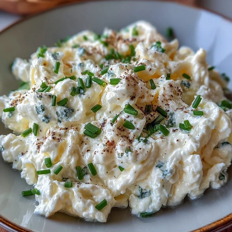 High-protein cottage cheese scrambled eggs served with fresh chives for a nourishing start.