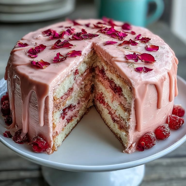 Bridal shower rosé velvet cake with rich pink layers and edible gold drip decoration.