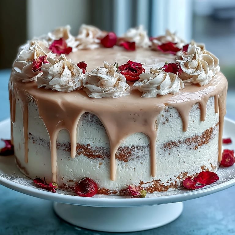 Gorgeous pink velvet cake infused with rosé wine, finished with a luxurious gold drip.