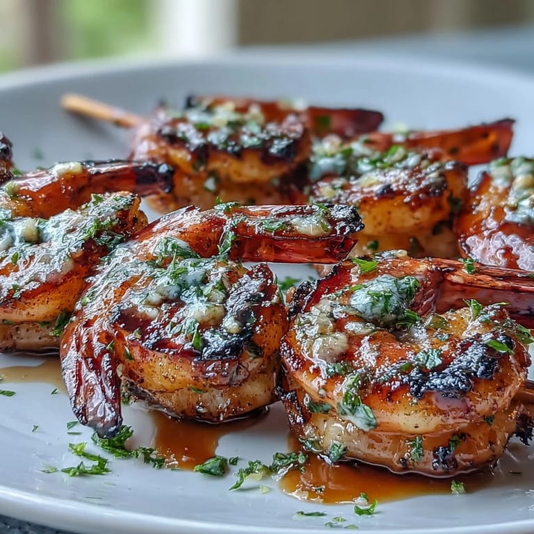 Tender, juicy honey garlic shrimp skewers hot off the grill, a summer delight.