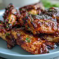 Crispy Guava BBQ Glazed Chicken Wings fresh from the oven with caramelized edges and a side of creamy coleslaw.