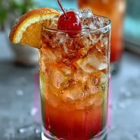Ombre Sunrise Mocktail with Grenadine: Bright layers of citrus and sweet syrup in a chilled glass, garnished with orange and cherry.