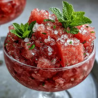 Watermelon Mint Frosé, a vibrant frozen pink drink with fresh mint.