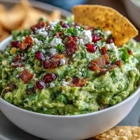 Vibrant guacamole bar showcasing fresh avocados and five colorful topping options.
