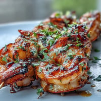 Grilled honey garlic shrimp skewers, glistening and perfectly charred, ready to serve.